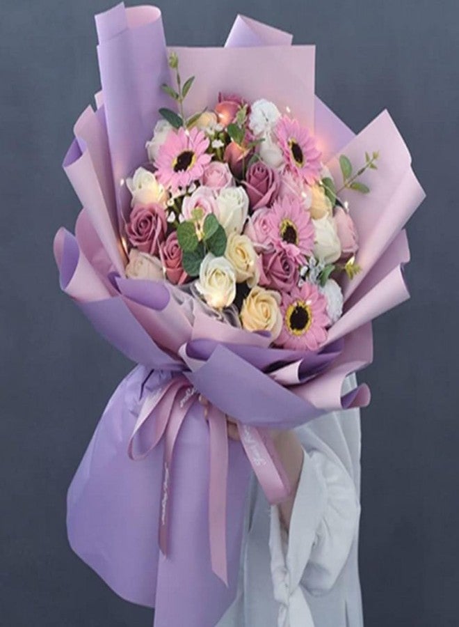 OUKEYI Double-sided two-color 20 pieces of flower bouquet wrapping paper, 23.6x23.6 inch waterproof wrapping paper, holiday gift packaging supplies (Lilac Purple+Nude Powder) - Image 2
